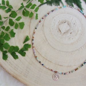 Gargantilla Única de ágata de colores y plata de ley