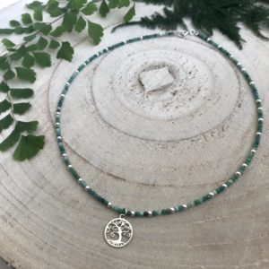 Gargantilla Única de ágata verde y plata de ley
