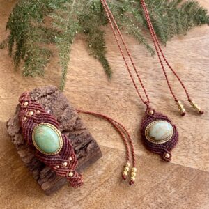 Alternative view of Conjunto de collar y pulsera ÚNICA, en macramé con turquesa